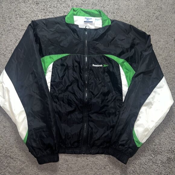VTG 90s Reebok Windbreaker Jacket Women’s Large Green Black - Picture 2 of 8